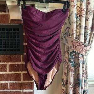 Ruched strapless one piece swimsuit